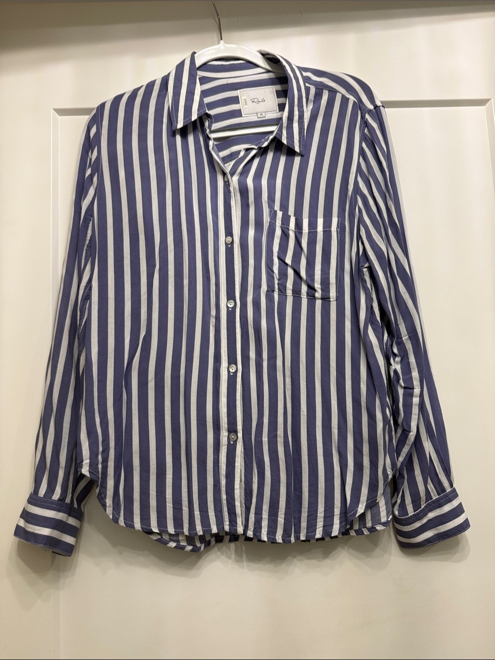 Rails Women's Blue and White Vertical Stripe Button-Up Blouse